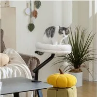 PawHut Tierbett Katzenbett für Schreibtisch mit 360°Drehung, verstellbarer Höhe, Polyester, mit abnehmbarem, maschinenwaschbarem Bett, für Katzen unter 6 kg