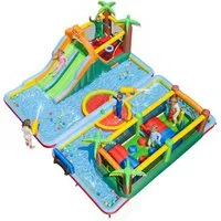 COSTWAY Hüpfburg Aufblasbarer Wasserpark XXL, mit 2 Rutschen, Sprungbereich, Kletterwand