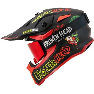 Broken Head Crosshelm FreakZone Schwarz-Rot + MX-Brille MADREX ""Broken Head Family""