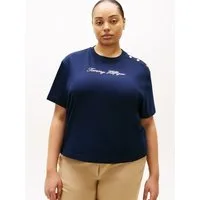 Tommy Hilfiger Curve Kurzarmshirt CRV GOLD BTN SCRIPT MDRN SS TEE in großen Größen, mit goldfarbenen Knöpfen