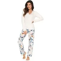 Donna Schlafanzug Basic Pyjama mit Blumen-Druck und passendem Basic-Shirt, Made in EU