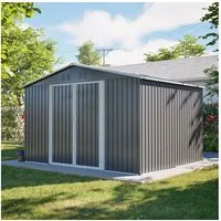 BBWL Gerätehaus 300x252x191 cm mit Satteldach, Schiebetüren, Belüftung, Stahlrahmen, BxT: 300x252 cm, Metall Geräteschuppen Gartenhaus XXXL für Werkzeug