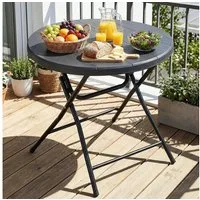 TLGREEN Gartentisch Rund Klappbar - 80cm Holz-Optik Wetterfest Balkontisch (Tragfähigkeit bis 50kg, Pflegeleicht Campingtisch), für Garten, Picknick, Party, Innen- & Außengebrauch