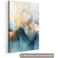 OneMillionCanvasses® Leinwandbild Abstrakt - Kunst - Gold - Blau, Fotodruck (1 St), Leinwand Canvas Wandbild, Wanddekoration 20x30 cm