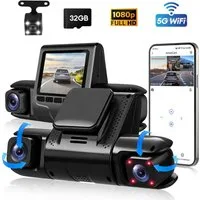 CkeyiN 1080P HDR Dashcam Auto 3-Kanal 1080P+1080P+720P Vorne Hinten Dashcam (Full HD, mit 32GB Speicherkarte 5GHz Wifi 2" IPS-Bildschirm Loop-Aufnahme)