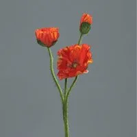 Kunstblume Mohnzweig mit 2 Blüten und 1 Knospe 56cm DP Blumen künstlicher Papaver Mohn, Seidenblumen Roß, Orange