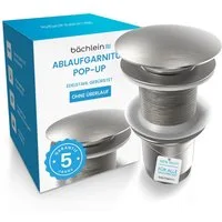Bächlein Ablaufgarnitur Waschbeckenabfluss Pop Up (Waschbeckenstöpsel mit Überlauf) Werkzeugloser Einbau - Click Clack Funktion