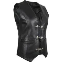 MDM Motorradweste Damen Lederweste Schwarz Biker Rindsleder tailliert