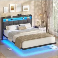 MSMASK Polsterbett Bettrahmen mit LED-Beleuchtung und Ladestation (1-tlg., Ohne Matratze), Jugendbett Bettgestll