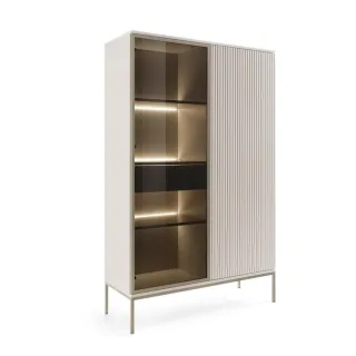 Masseno Vitrine, Kaschmir, Holzwerkstoff, 1 Schubladen, 104x166x39 cm, Wohnzimmer, Wohnwände, Vitrinenschränke