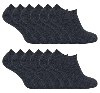 Mens Thermal Low Cut Trainer Socken | 12 Paar Multipack | Winter Invisible Socken für Männer - Charcoal