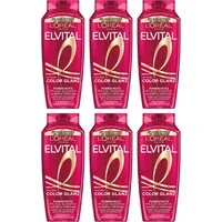 L'ORÉAL PARIS Haarshampoo L'Oréal Paris Elvital Color Glanz Pflege Shampoo, Packung, 6-tlg., Schützt die Farbintensität, Mit Vitamin Cg und UVB-Filter.