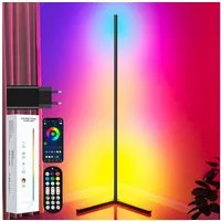 Lujasi LED Stehlampe Stehlampe Wohnzimmer 165cm, RGB Ecklampe Dimmbar mit Adapter 10W (APP), Hue, Stehlampe dimmbar, standleuchte, Mit Fernbedienung und APP, RGB Stehlampe, 16 Millionen Farben, Musikmodi, DIY-Modus & Timing -Funktion für Schlafzimmer