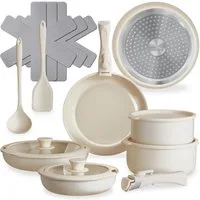 tectake Topf-Set Kochtopfset, Aluminium (Komplettset, 16-tlg), 16-teilig, für Induktion geeignet