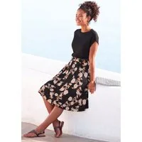 LASCANA Jerseykleid mit bedrucktem Rock, Gummizug in der Taille kurzärmliges Sommerkleid, T-Shirtkleid, Viskosekleid, casual
