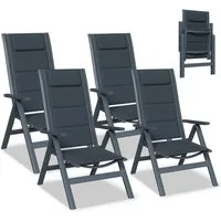 Furnicopia Gartenstuhl Gartenstühle Faltbarer Liegesessel Hochlehner Alu 7-fach verstellbar (Set, 4 St), Bis 120 kg, Stabile Gartenstühle mit Rückenlehne & Armlehnen