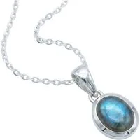 mantraroma Kette mit Anhänger MIALE oval aus 925 Silber mit Labradorit (Kettenanhänger uns Kette), 925 Sterling Silber Ketten mit Kettenanhänger für Damen