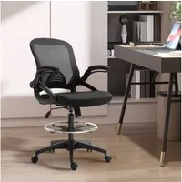 Vinsetto Schreibtischstuhl Bürostuhl, Zeichenstuhl mit Wippfunktion und Netzbespannung (Höhenverstellbarer Drehstuhl mit verstellbarem Fußring, 1 St), Arbeitsstuhl für Zuhause, Schwarz, 64 x 60 x 106-126 cm