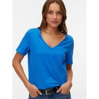 Vero Moda Kurzarmshirt VMPAULINA SS V-NECK T-SHIRT JRS NOOS Baumwolle