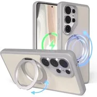 EAZY CASE Handyhülle Outdoor Galaxy S26 Ultra Case mit MagSafe Rotation Ring 6,9 Zoll, Moderne aufstellbare Handyhülle stoßfest Bumpercase kratzfest in Grau