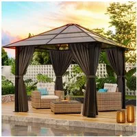 GUNJI Pavillon 3x3/3x4m Gartenpavillon mit 4 Seitenteilen&LED-Beleuchtung, (mit 4 Seitenteilen, Beine aus verdichtetem Aluminium, für Balkon, Terrasse), robustes Aluminiumgestell mit PC-Dach, windfest, stabil und langlebig