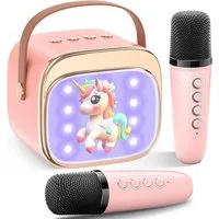 POPOLIC Kinder-Lautsprecher mit 2 Mikrofonen: Einhorn Geschenke Für Mädchen Karaoke-Maschine (Bluetooth Karaoke Mikrofon Kinder, Mikrofon für Mädchen 3-12 Jahre - Ostergeschenke Mädchen Spielzeug)
