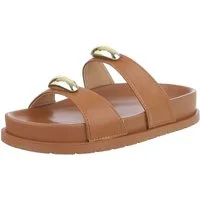 Ital-Design Bequeme Damen-Sandalen mit goldenen Details – Beige Pantolette (89368719) Flach Pantoletten in Camel