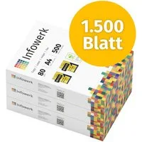 Infowerk Druckerpapier Kopierpapier 1500 Blatt A4 80g Premium Weiß Testsieger PEFC