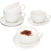 MamboCat Becher MamboCat 4er Set CREME Cappuccinotassen 200ml & Untertassen Cremeweiß, Steingut