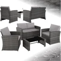 tectake Loungeset bequeme Sitz- und Rückenkissen inklusive, (outdoor rattan furniture Jesolo, 5-tlg., in grau/hellgrau), tisch mit abnehmbarer Glasplatte