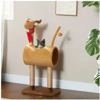 PawHut Kratzbaum mit Höhle, Spielball, Jutestämme, 98 cm hoch, für mittelgroße Katzen, Braun