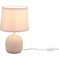 Reality Leuchten LED Nachttischlampe, Dimmfunktion, LED wechselbar, Warmweiß, kleine skandinavische Landhausstil mit Stoff Lampenschirm Beige, 26cm