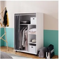 Vicco Kleiderschrank Doros, Weiß, 100 x 146.6 cm mit Rollen (1-St) mit Kleiderstange