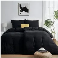 Topfinel Bettwäsche Bettwäsche 135x200 4teilig weiche Vorgewaschene Hautfreundlich, 100% Mikrofaser, 4 teilig, 2 Bettbezüge 135 x 200 2 Kissenbezüge 80x80 Reißverschluss Schwarz