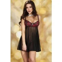 Chilirose Negligé Babydoll schwarz/rot (2-tlg)