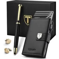 TEEHON Geldbörse Herren - Portmonee Herren Set mit Kugelschreiber & Manschettenknöpfe (Slim Wallet mit RFID Schutz & Münzfach), Luxus Geldbeutel Kartenetui für 10 Kreditkarten, Premium Portemonnaie