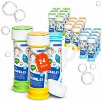 alldoro Seifenblasenstab 24er Seifenblasen-Set, Seifenblasenstäbe mit Murmelspiel im Deckel, Bubbles für Party, Kindergeburtstag, Hochzeit & Mitgebsel ab 3 Jahren