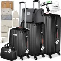 tectake Trolley Hartschalenkoffer-Set 19-teilig aus ABS-Kunststoff, Kofferwaage, 4 Rollen, TSA-Schloss, 360° drehbare, abnehmbare Rollen, mit Packwürfelset