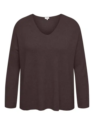 ONLY CARMAKOMA - CARIBI LS RIB LOOSE V-NECK CC KNT Coffee Bean