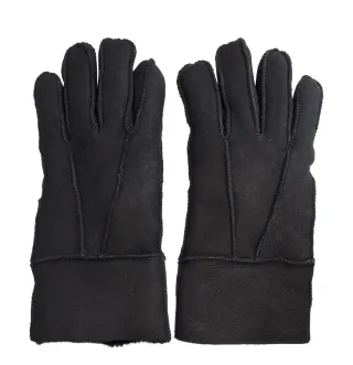 Schwarze Unisex-Handschuhe aus Schaffell-Wildleder mit aufrollbarer Manschette