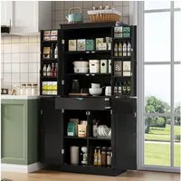 Flieks Mehrzweckschrank Hochschrank mit Türablagen, 7 Staufächern und 1 versteckte Schubladen (1-St., 75x40x182 cm) Küchenschrank Küchenbuffet Vorratsschrank Sideboard Schwarz