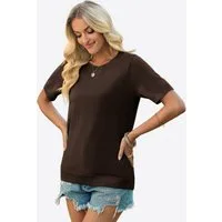 Imily Bela T-Shirt Damen Lässige Strickoberteile mit Rundhalsausschnitt (Packung, 1-tlg., 1per-Pack) einfarbig