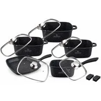 Edenberg Topf-Set Wunderschöne quadratische Töpfe mit Grillpfanne und ein Stieltopf, Aluminium, Edelstahl, Aluminiumguss (Entscheiden Sie sich für dieses hochwertige Topfset und erleben Sie Kochen auf einem neuen Niveau, mit Komfort, Stil und hervorr