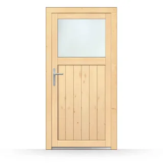 Seiteneingangstür Holz, Modell Würzburg, Naturholz unbehandelt, 980 x 1980 mm, DIN links innen öffnend, individuell konfigurieren