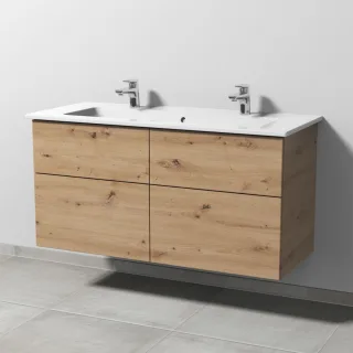 Sanipa 3way Keramik-Set Venticello Keramik-Doppelwaschtisch und Unterbau mit 4 Auszügen, Eiche Natur SM32985