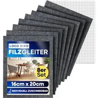 Loco Bird Filzgleiter Stühle Selbstklebend zum Zuschneiden - 8 Stück 16 x 20cm - 4mm schwarz, (Spar-Set, 8 St), Möbelgleiter, Parkettschoner für Stuhlbeine, Filzplatten, Bodenschoner