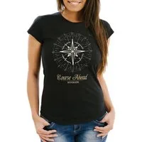 Neverless Print-Shirt Damen T-Shirt Kompass Windrose Navigator Segeln Slim Fit mit Print