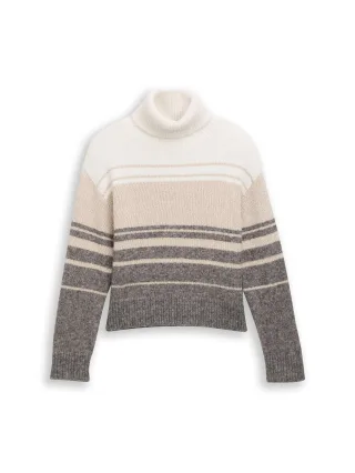 Denim Tom Tailor - Relaxed Fit Rollkragenpullover mit Streifen beige grey colorflow stripe - Gr. - XS