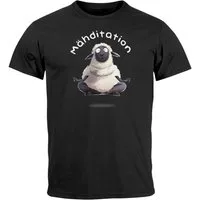 MoonWorks Print-Shirt Herren T-Shirt Mähditation Meditation Yoga Schaf Wortspiel Witz mit Print