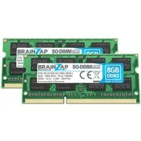 BRAINZAP 16GB (2x 8GB) RAM PC3L-14900S-13 SO-DIMM Laptop-Arbeitsspeicher (1866 MHz, CL13, 2Rx8, Non-ECC, Unbuffered, für Notebooks - Intel und)
